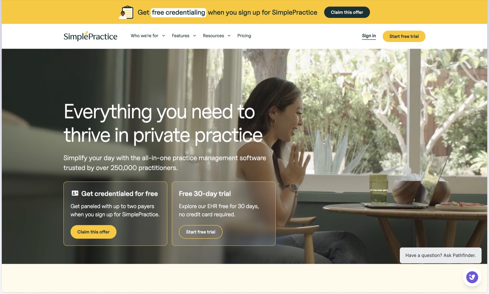 The SimplePractice website
