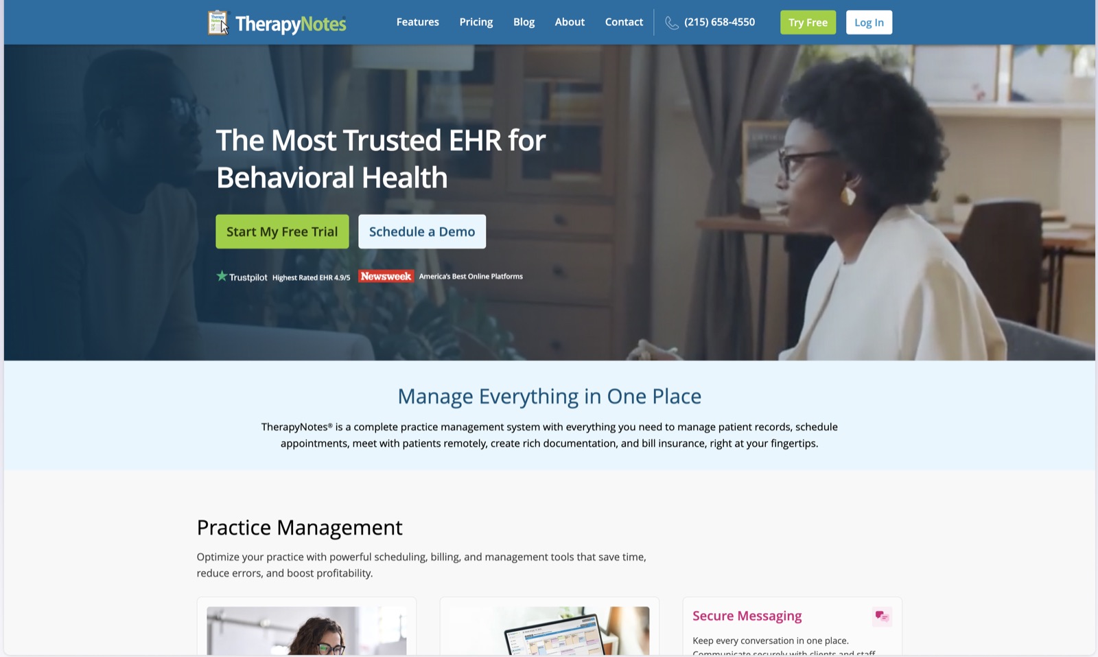 The TherapyNotes website